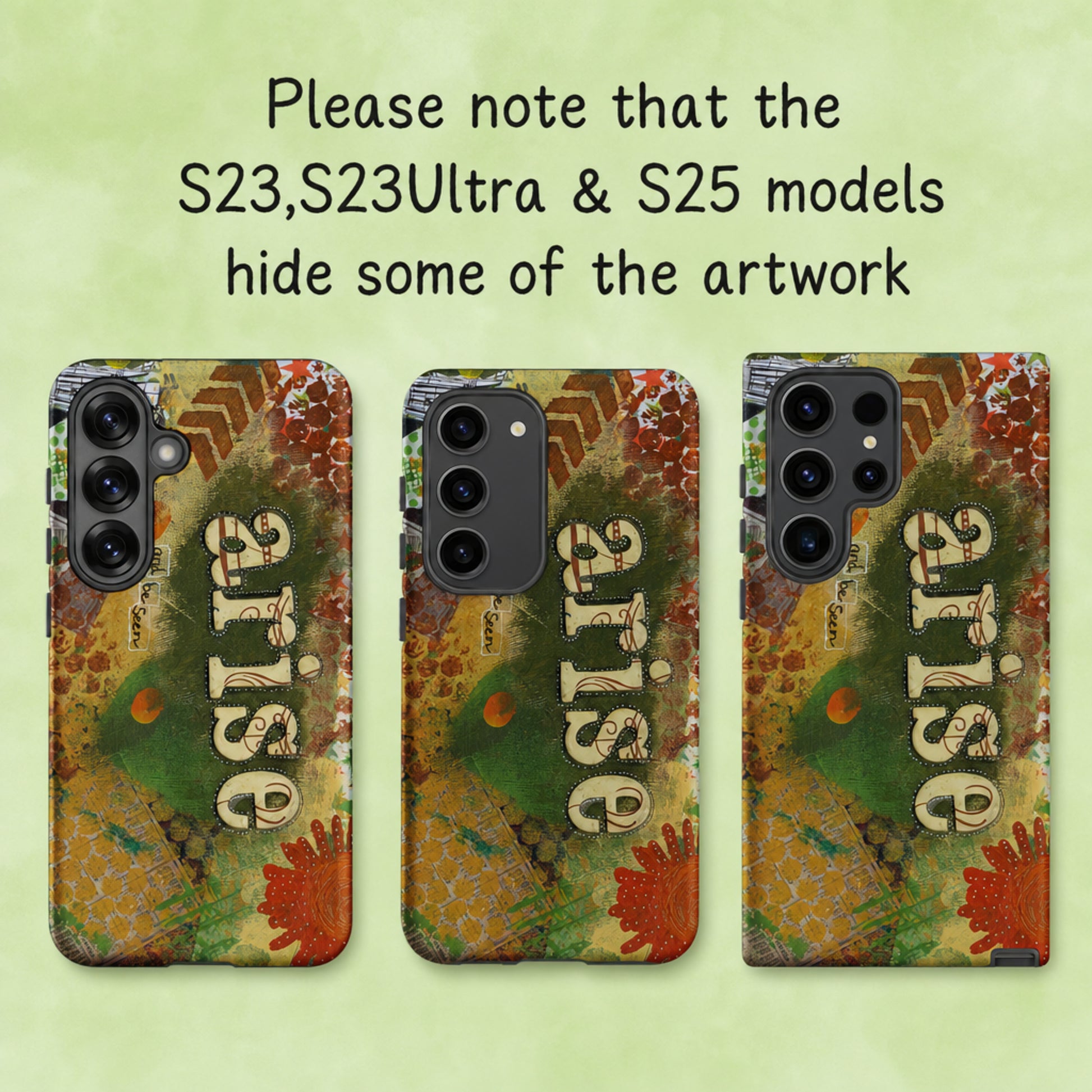 Image shows the s23, s23 Ultra & s25 models of phone hide some of the artwork.