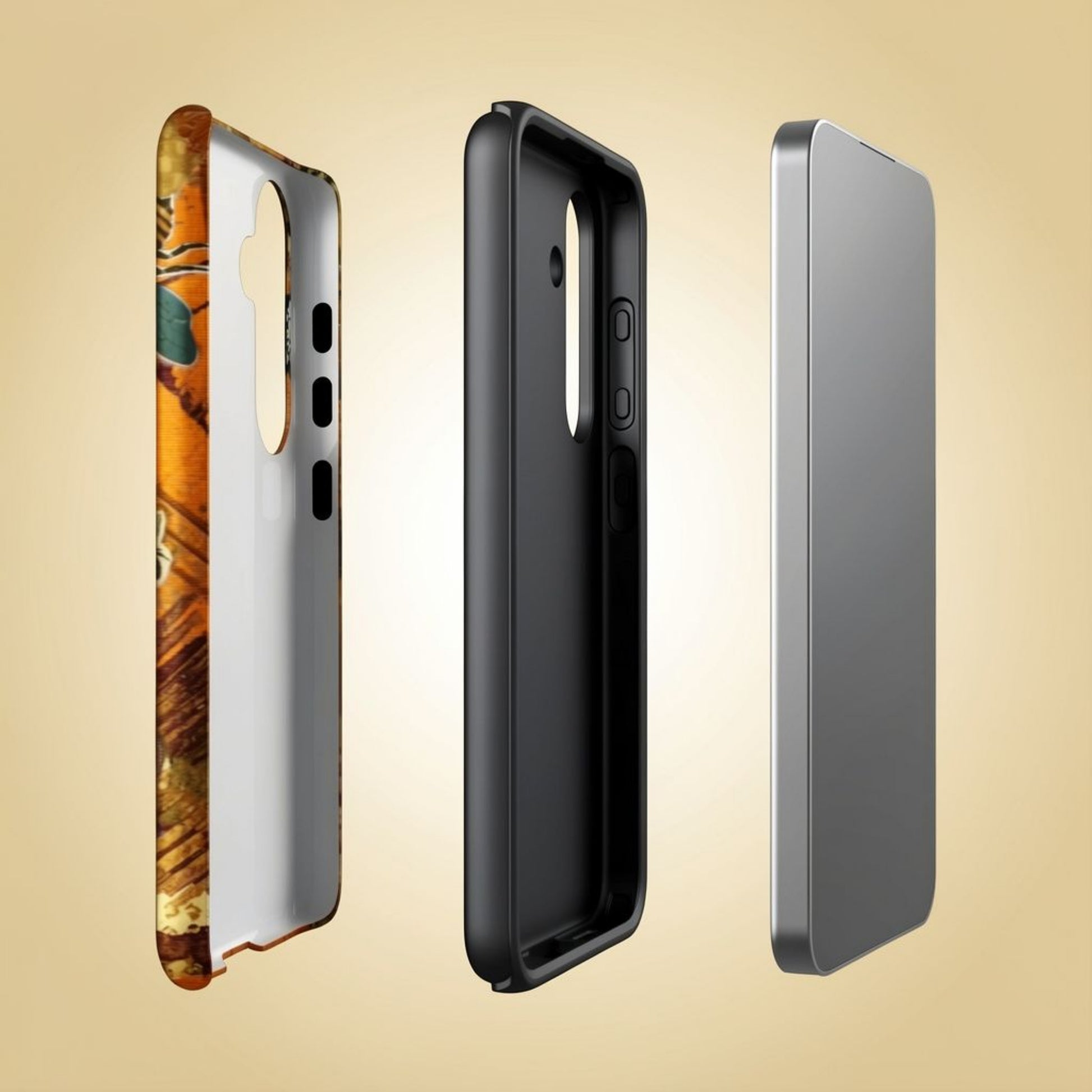 Three layers of protection for the bee phone case with honey bee artwork