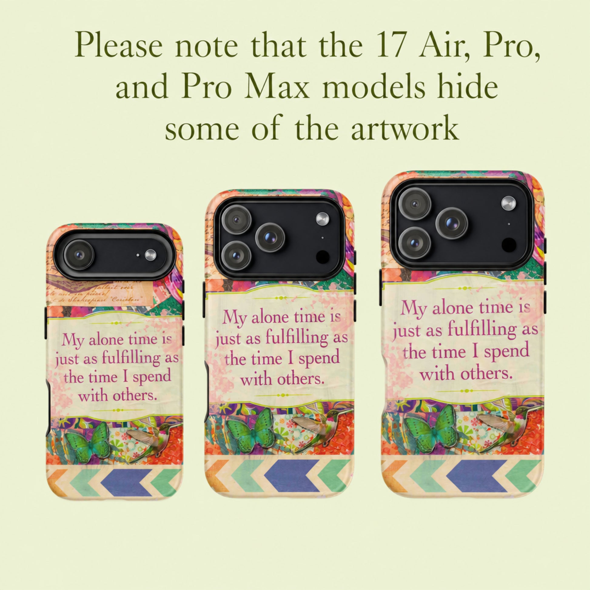 image of colorful phone case for iPhone
with info about 17 Air, Pro, and Pro Max models that hide some of the artwork.
