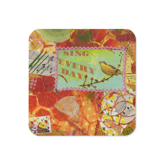 Daily Songs of a Bird Coaster with a glossy finish and cork backing.