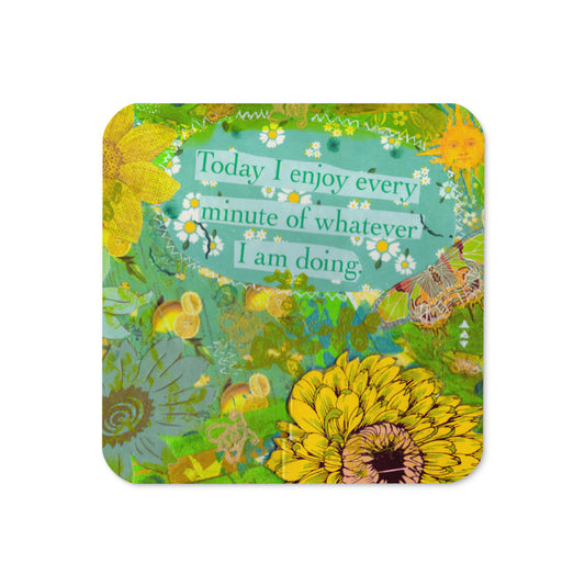 Sunny Disposition coaster with bright yellow flowers and sunshine-inspired positive art