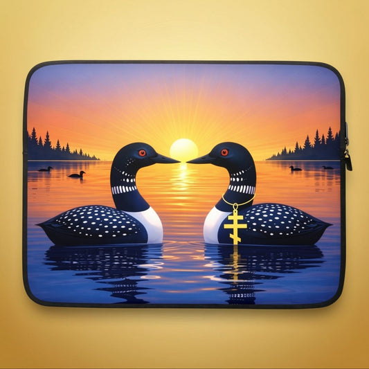 15 inch sunrise loons on the lake neoprene laptop sleeve with vibrant wildlife artwork