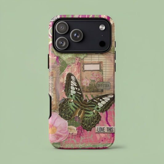 pink floral butterfly phone case with love this life quote