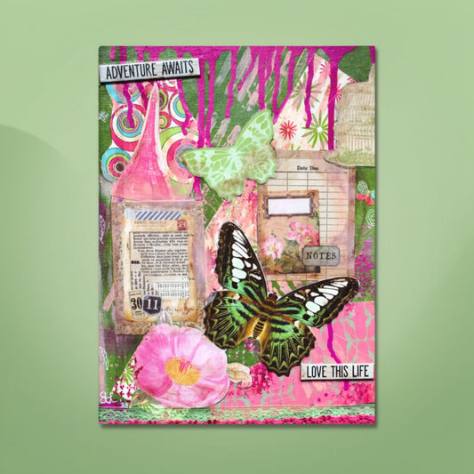 hardcover travel journal with butterflies and pink flowers