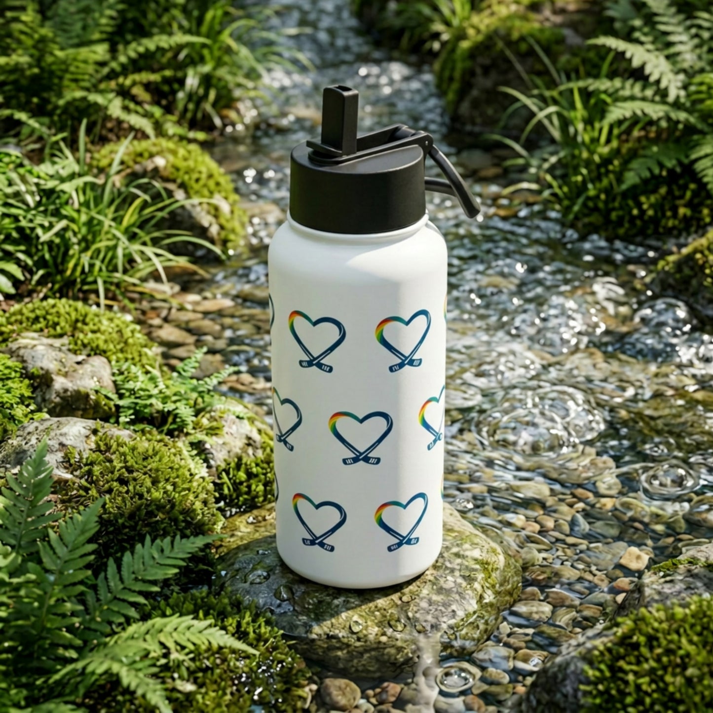 Botella de agua inclusiva de acero inoxidable para hockey | Botella aislada de doble pared de 32 oz