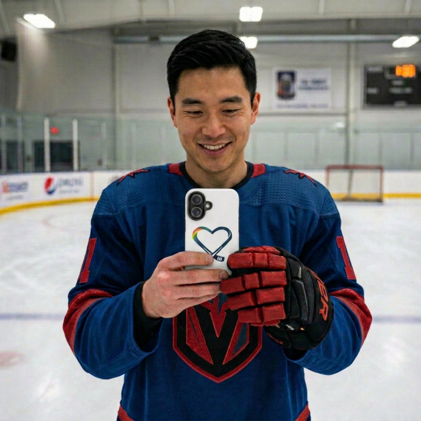 Funda de teléfono con logo de corazón arcoíris de hockey inclusivo | Carcasa resistente para iPhone | Regalo para fanático del hockey