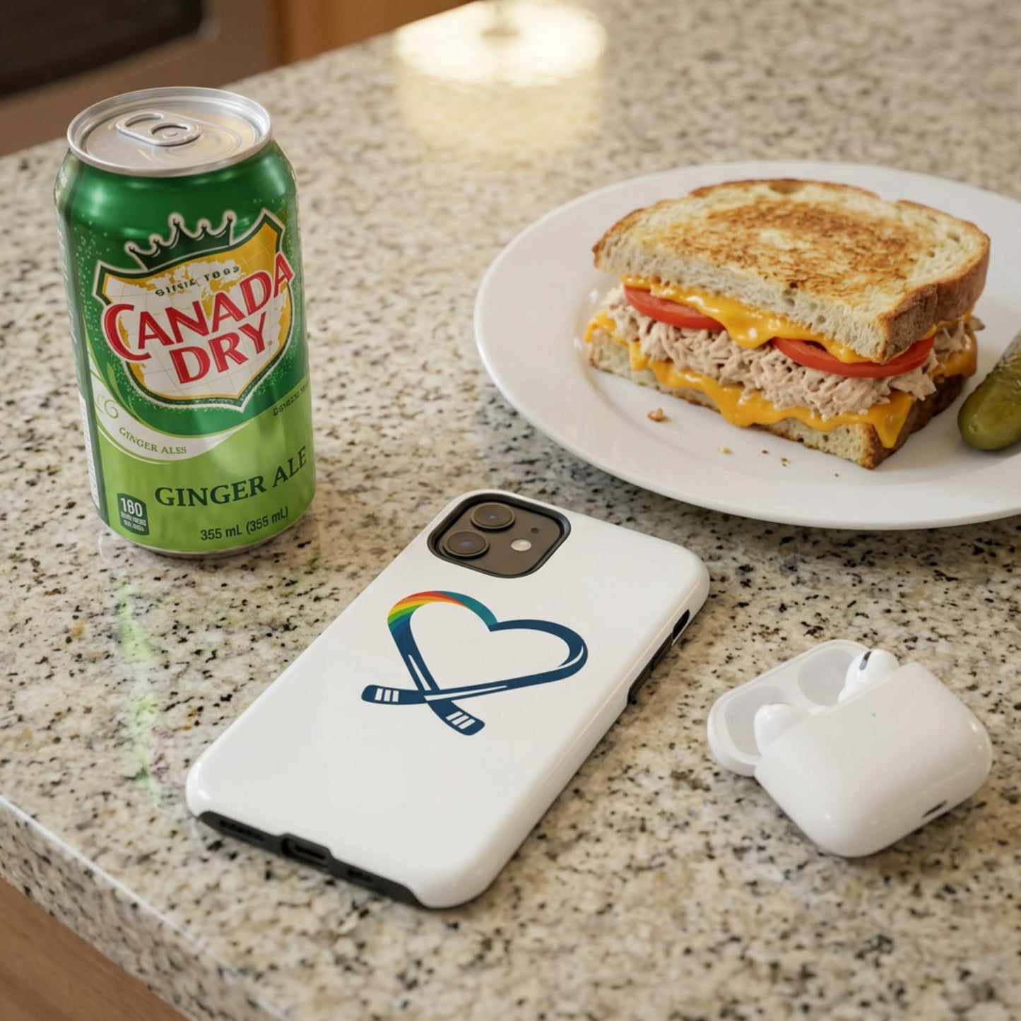 Funda de teléfono con logo de corazón arcoíris de hockey inclusivo | Carcasa resistente para iPhone | Regalo para fanático del hockey