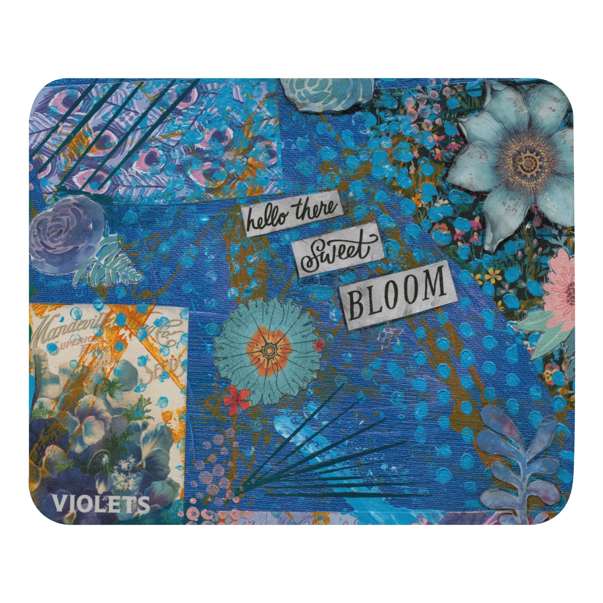 An image of the Hello There Sweet Bloom purple floral mouse pad 