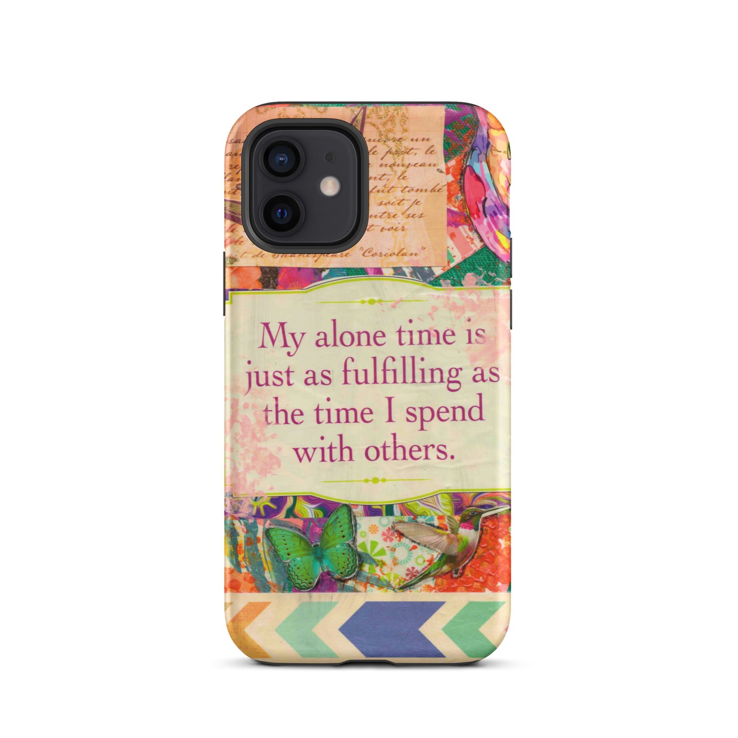 mixed media bird and butterfly phone case