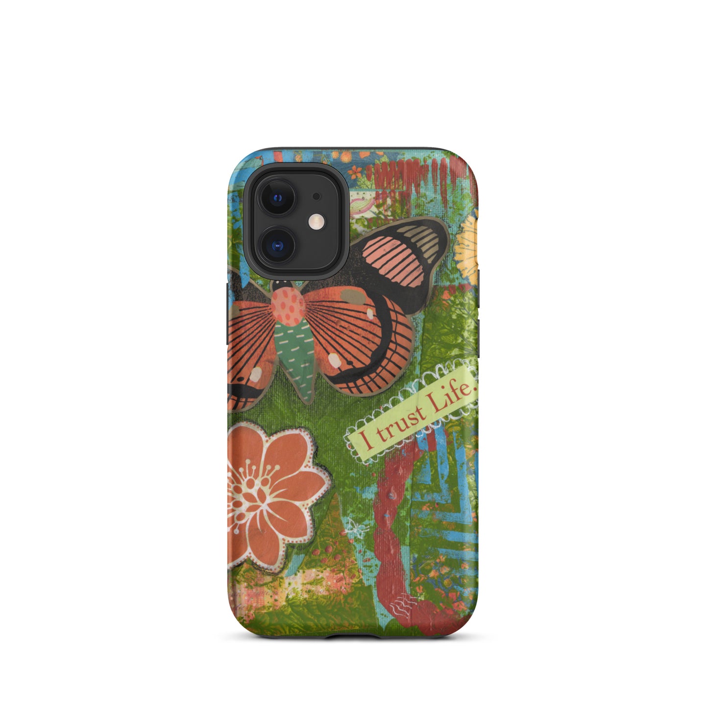 Phone case with butterfly and floral design on a white background