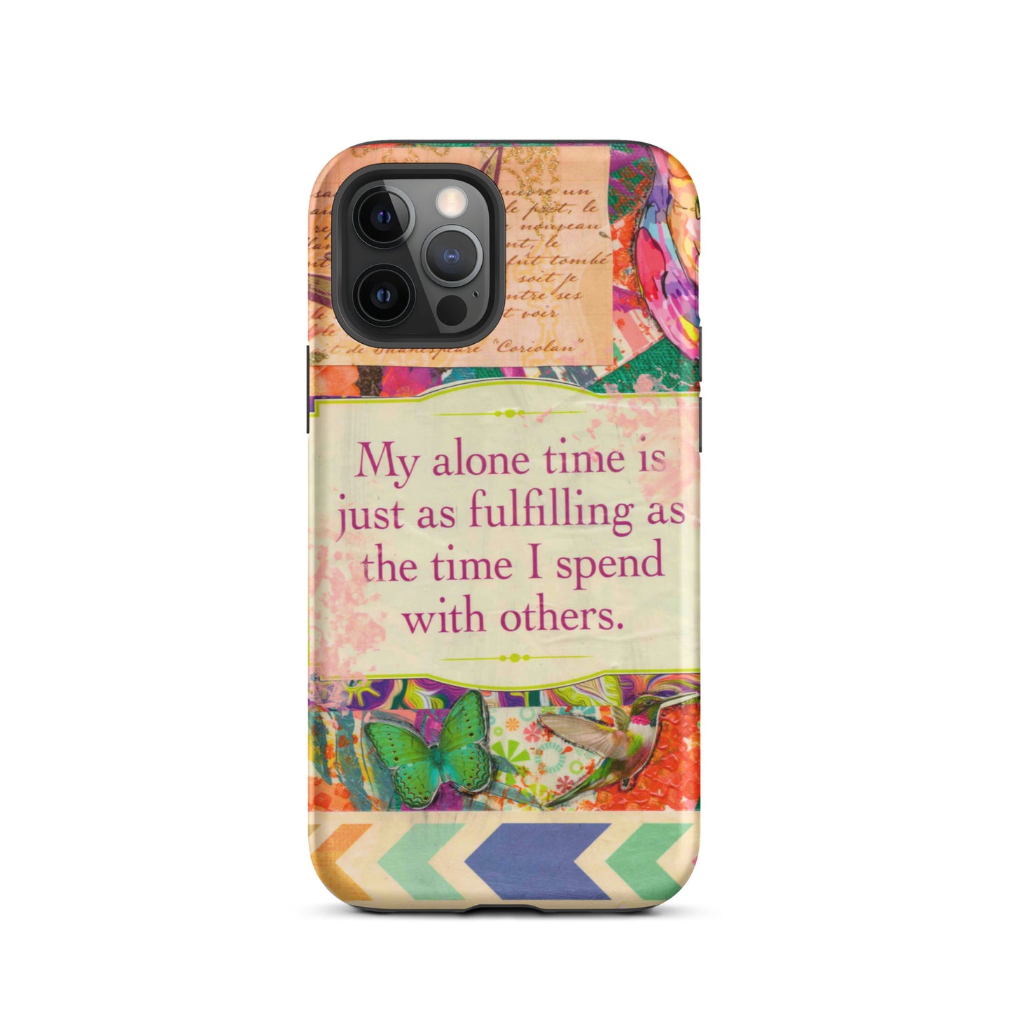 colorful mixed media bird and butterfly phone case