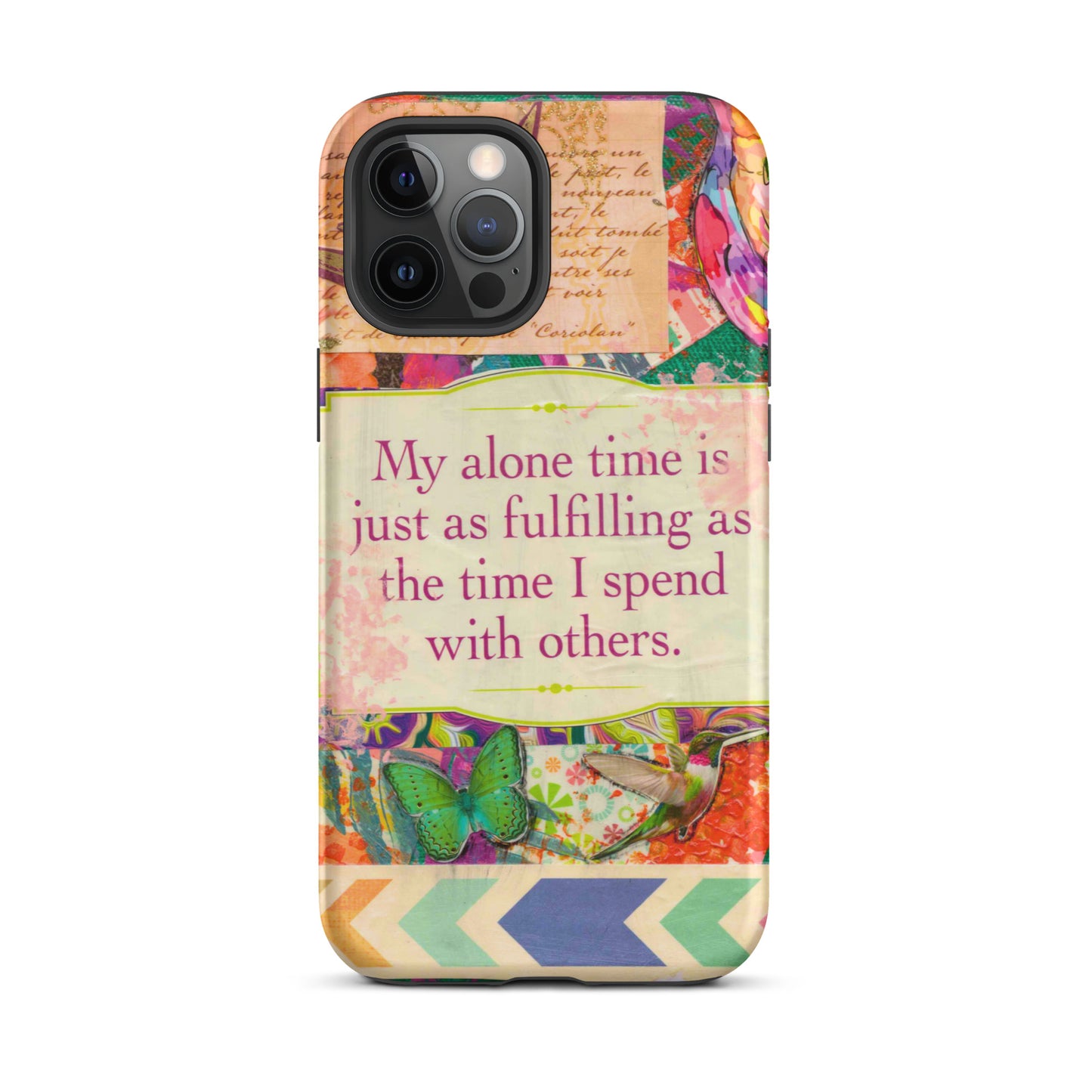 colorful mixed media bird and butterfly phone case