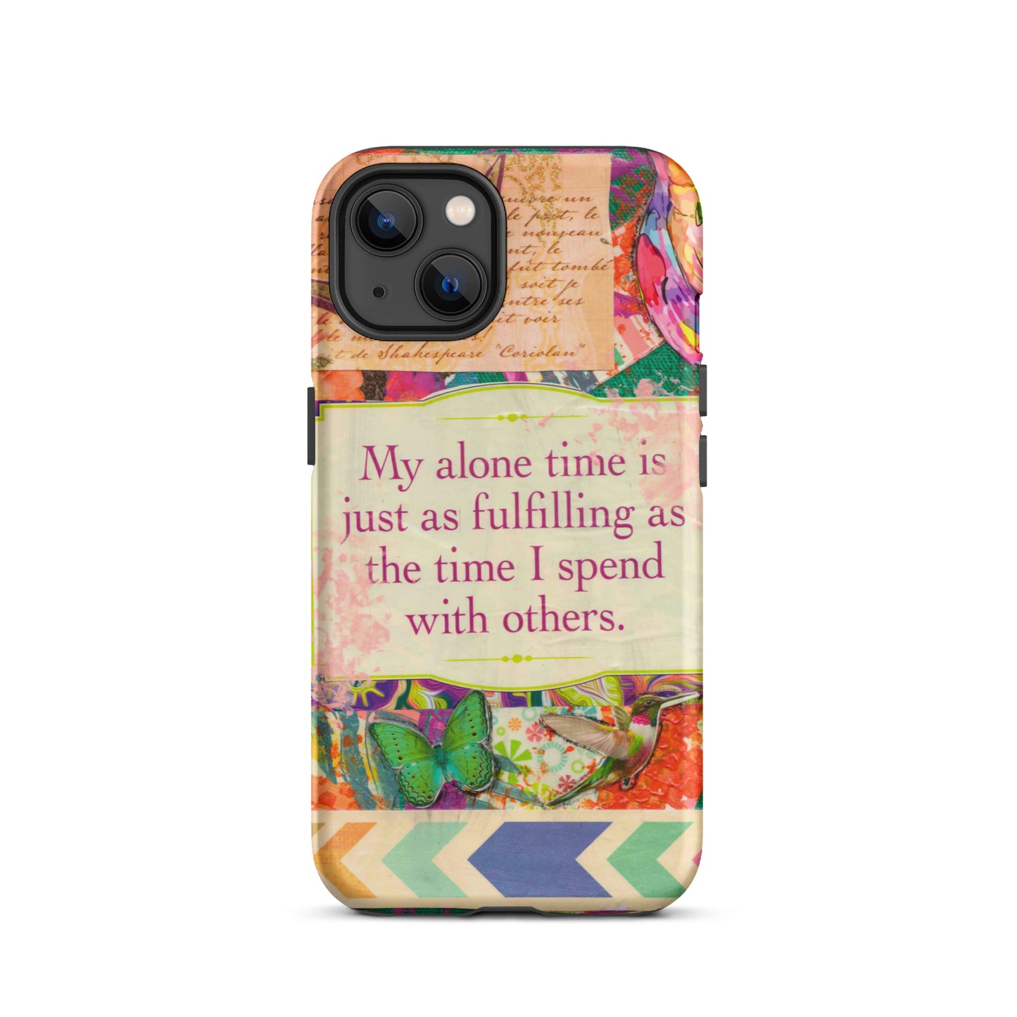 colorful mixed media bird and butterfly phone case