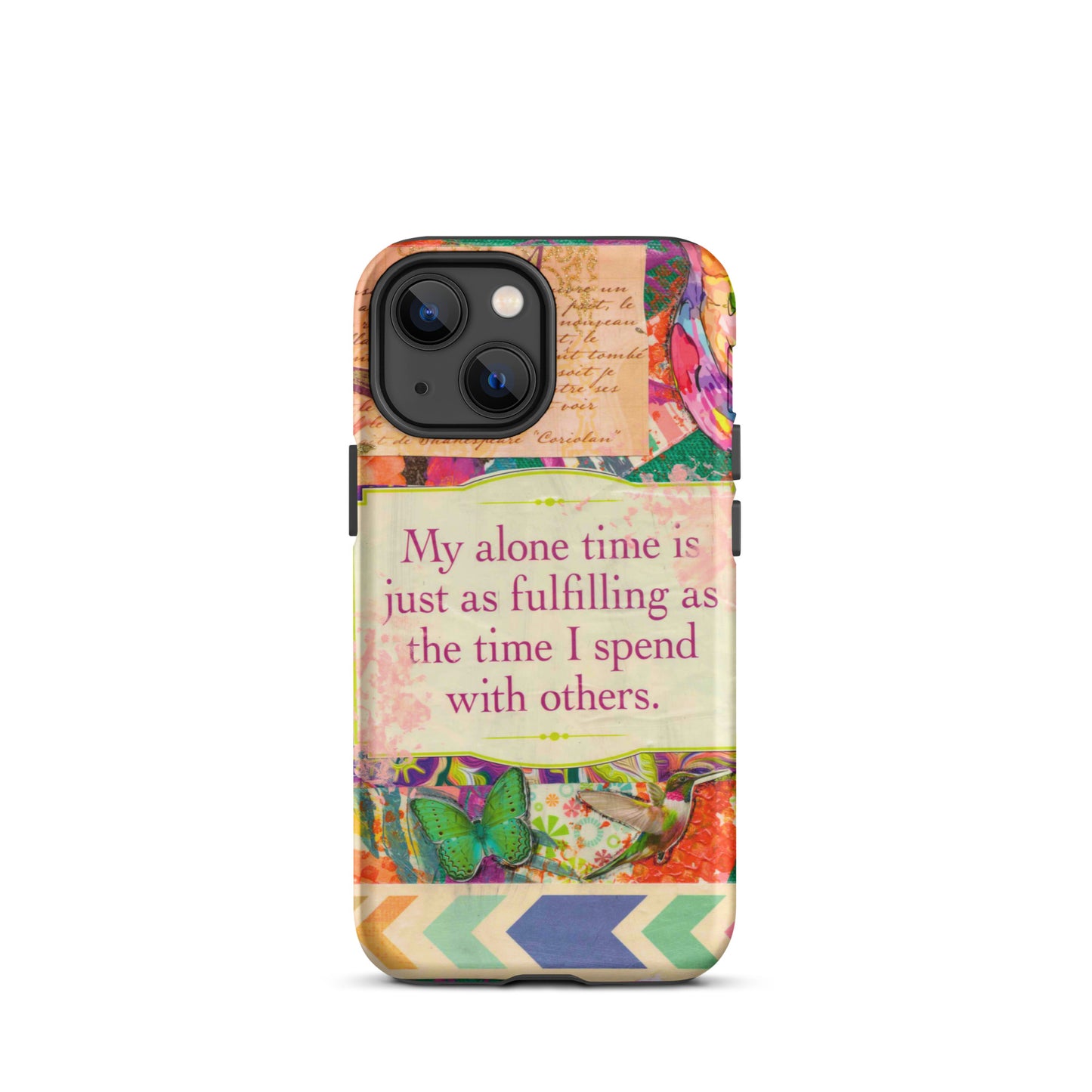 colorful mixed media bird and butterfly phone case