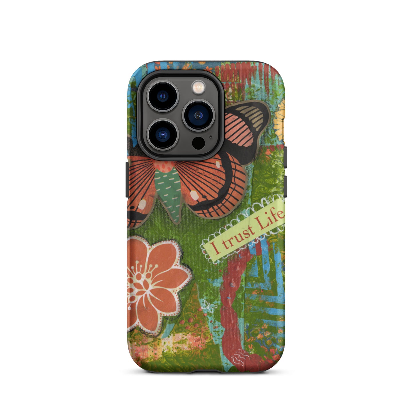Phone case with butterfly and floral design on a white background