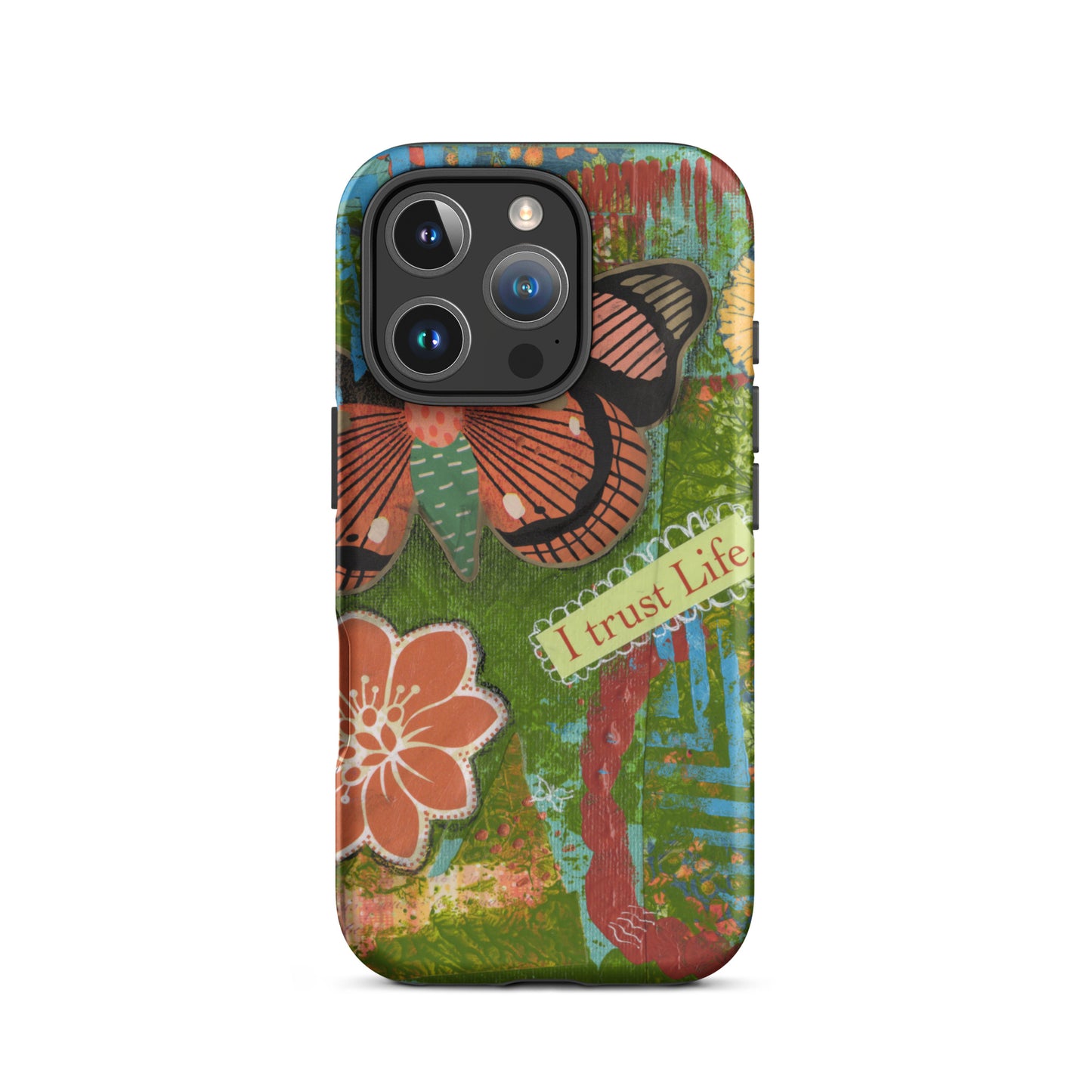 Phone case with butterfly and floral design on a white background