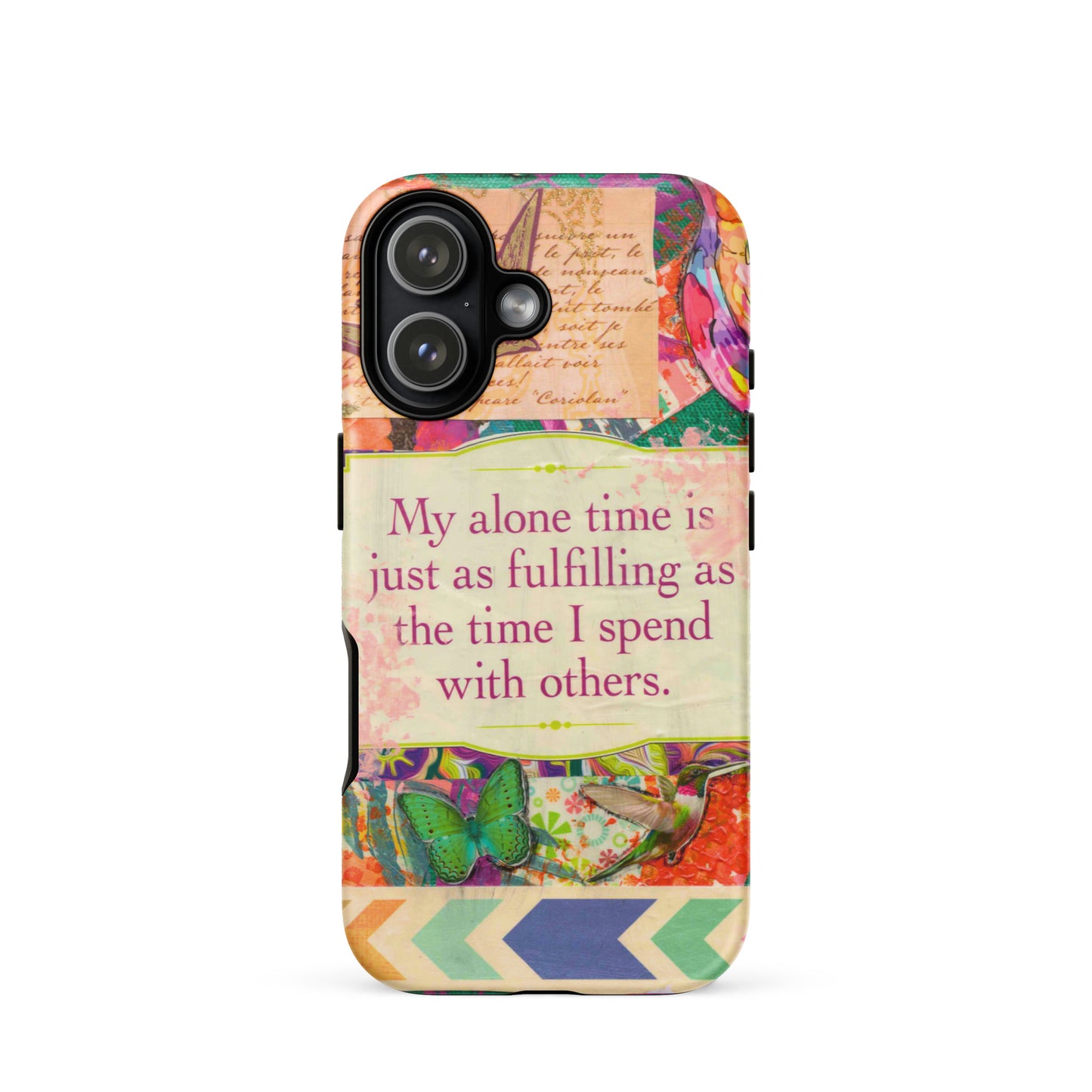 Colorful phone case for iPhone with birds, butterflies and flowers