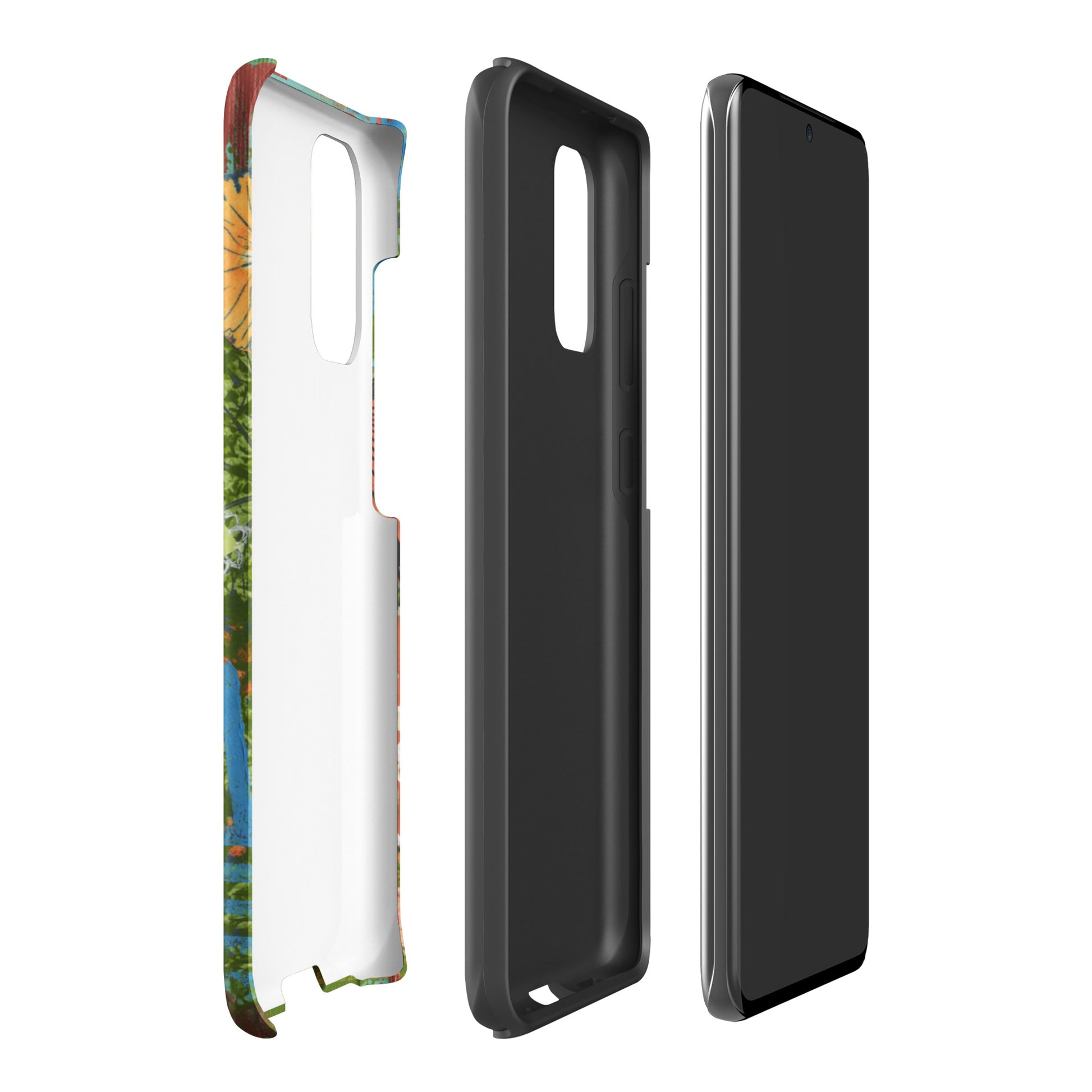 Side view of all 3 layers that make up the Tough Case- Artistic Butterfly phone case.