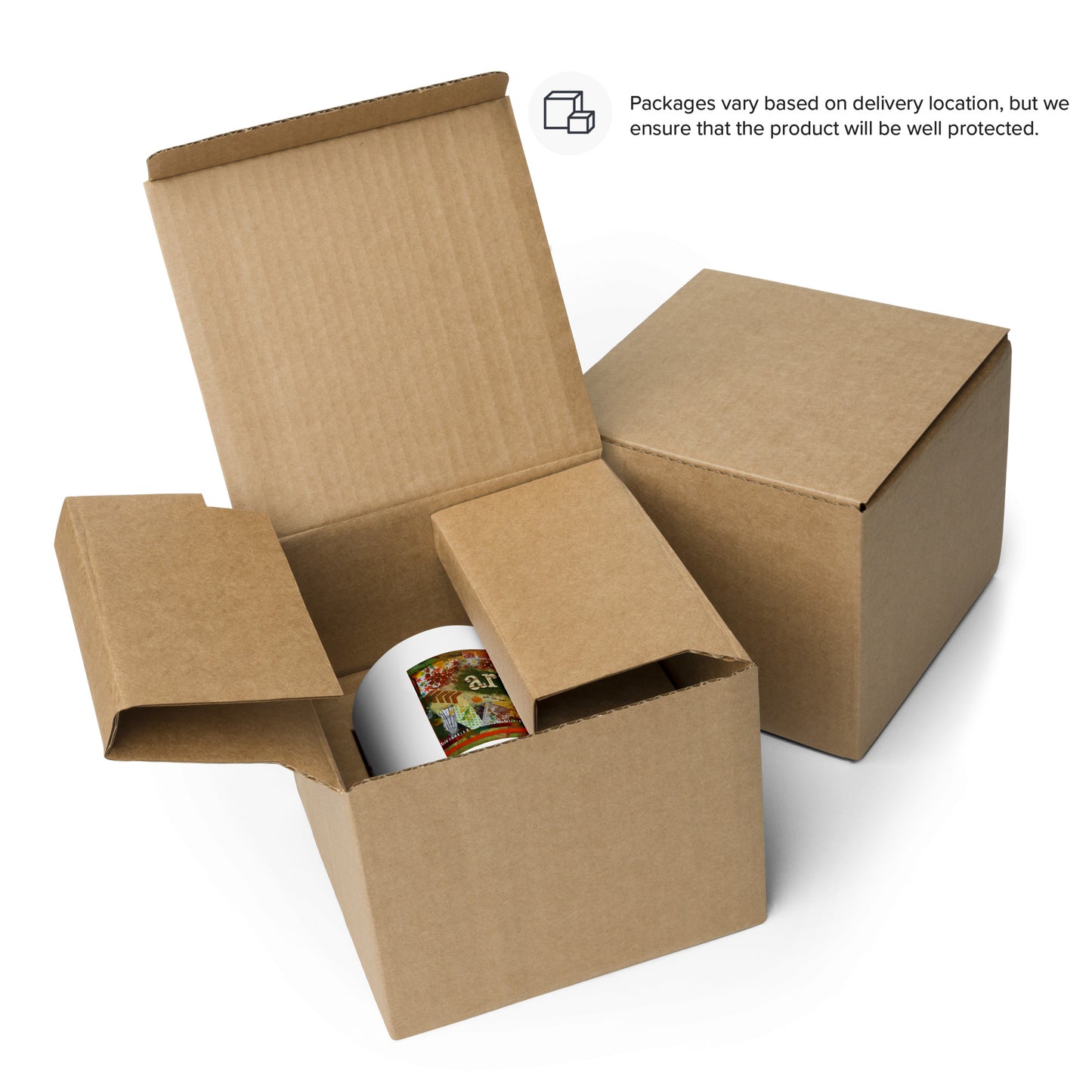 An image of the inspirational coffee mug all packaged up to ship out, ensuring the product will be protected.
